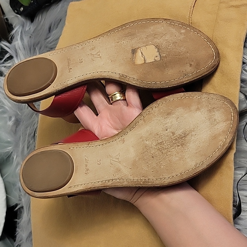 Louis Vuitton Red and Tan Leather Sandals - Picture 13 of 15
